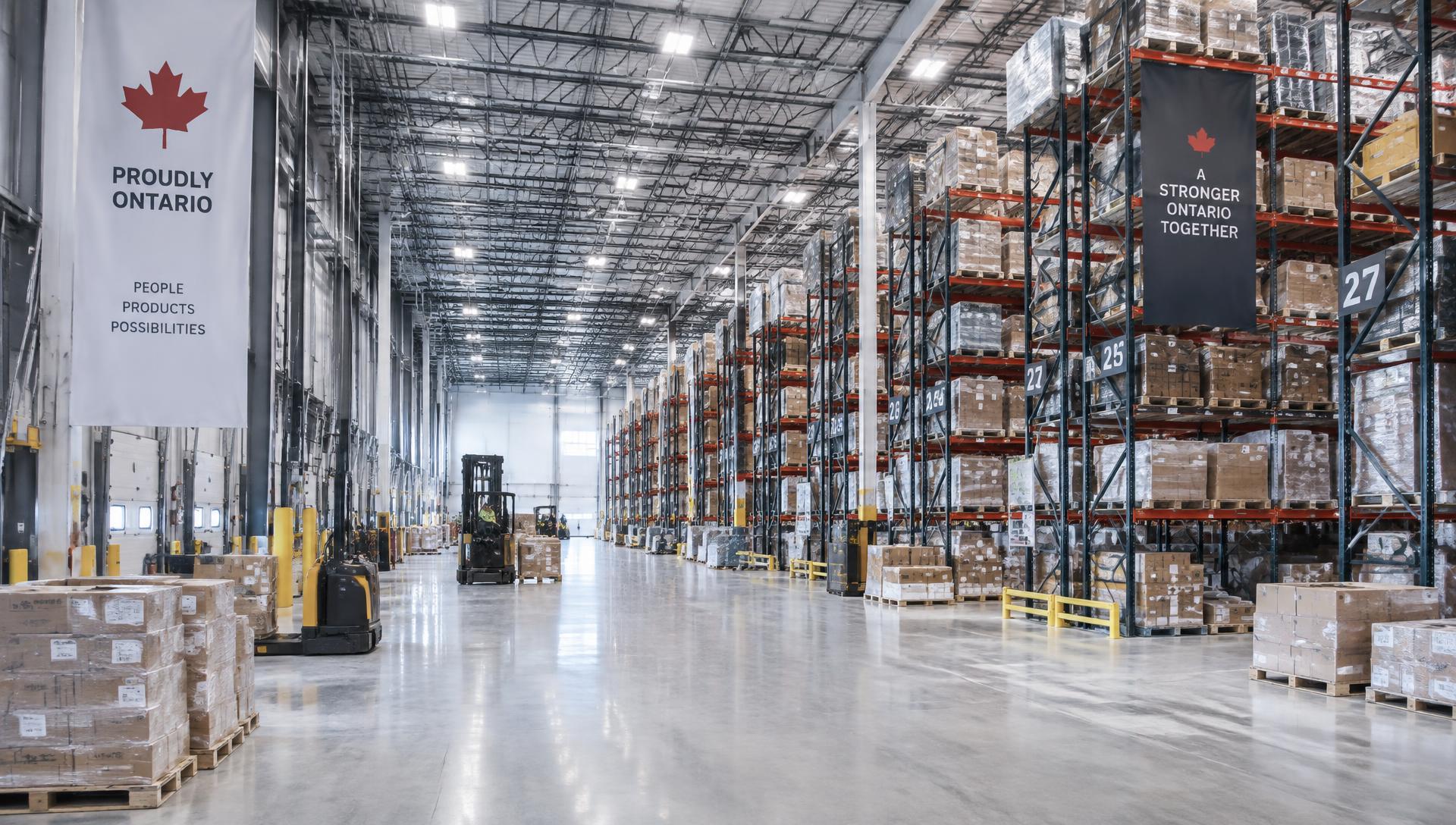 Ontario warehouse interior with modern LED high-bay lighting